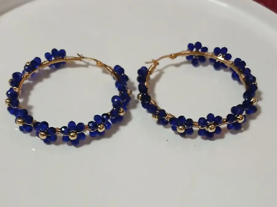 Aretes de Argolla Cristales Azules
