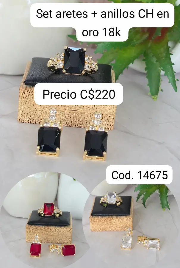 Set aretes anillos oro 18k