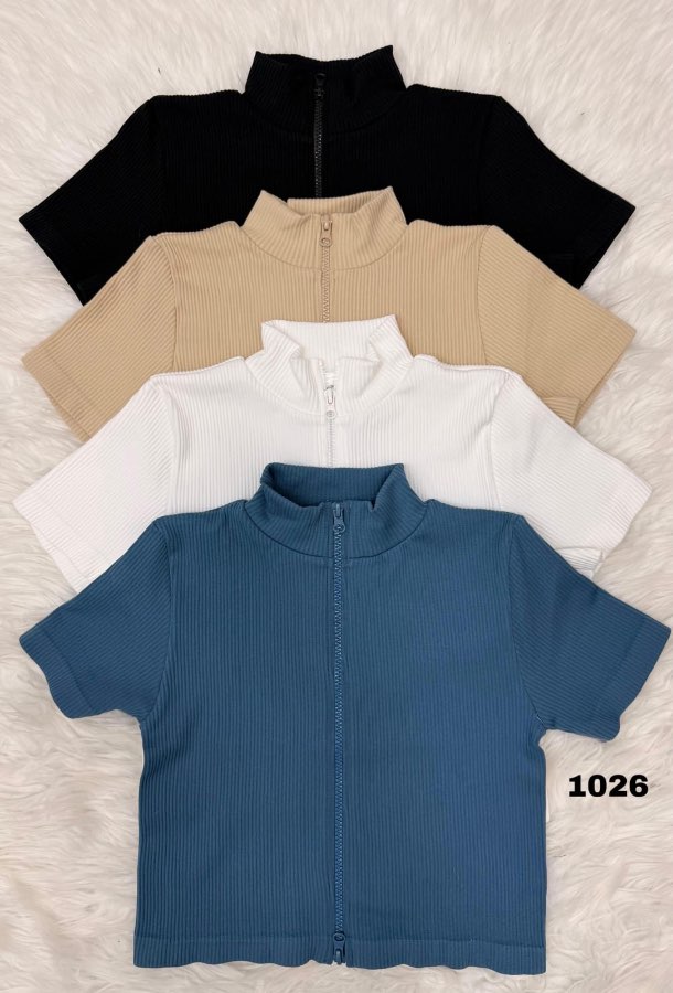 Tops Acanalados Cuello Alto Cremallera